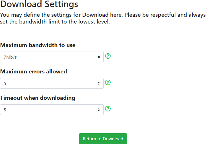 Download settings page