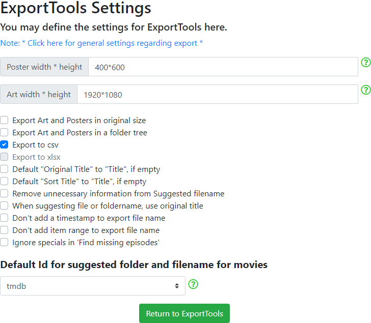 ExportTools settings